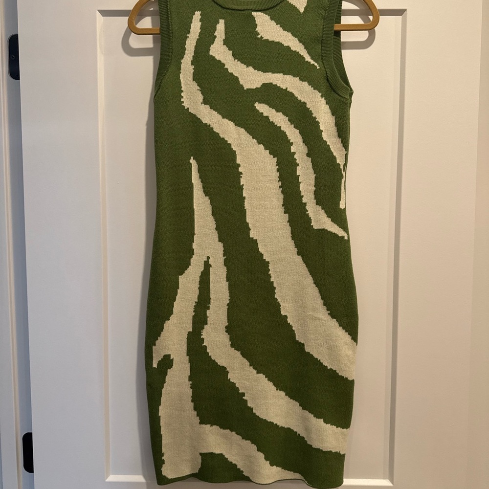 Green and Cream Sleeveless Dress